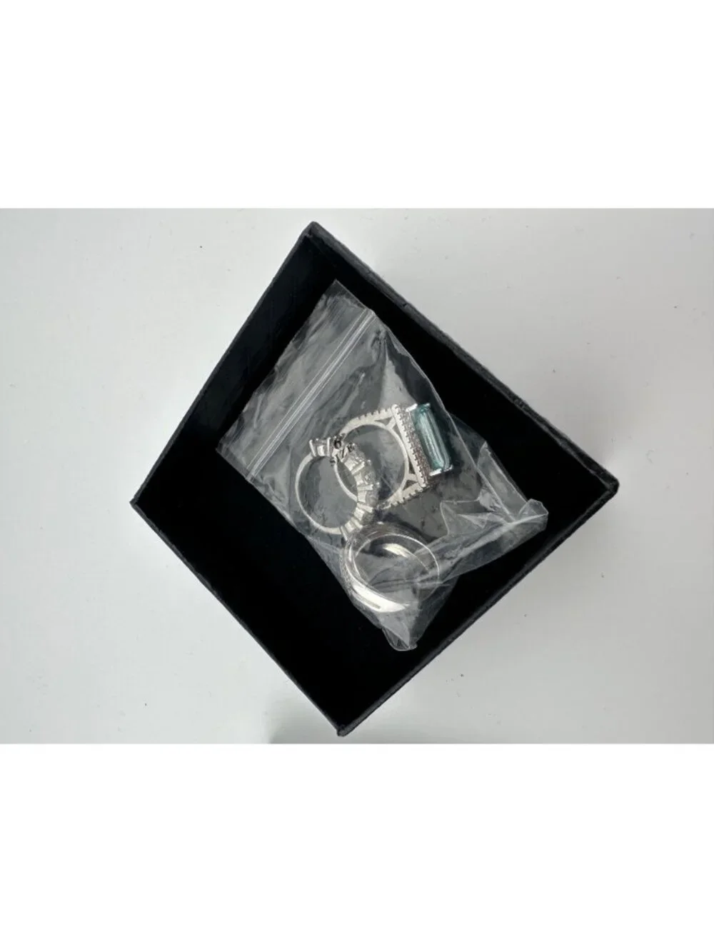 Statement Stackable Emerald Cut Aqua Zincon Silver-Tone Rings Size 6